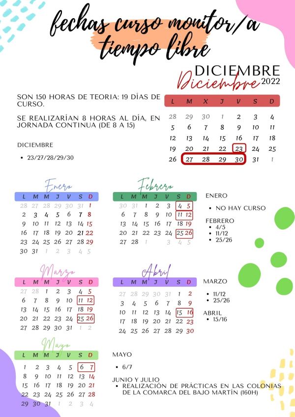 POSIBLES FECHAS PARA EL CURSO