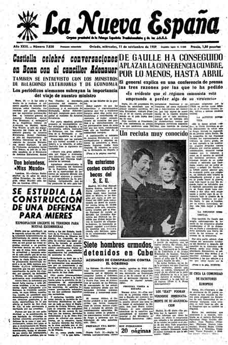 Portada Miércoles 11 de Noviembre de 1959