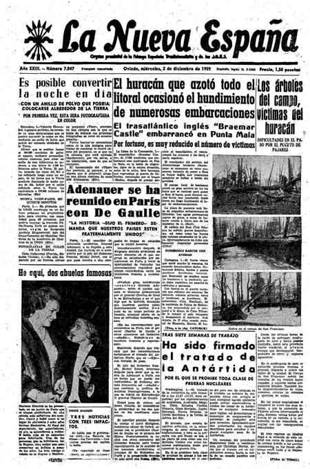 Portada Miércoles 2 de Diciembre de 1959