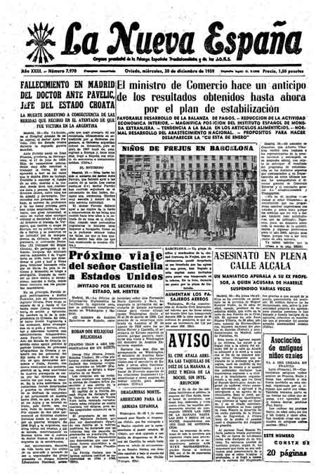 Portada Miércoles 30 de Diciembre de 1959