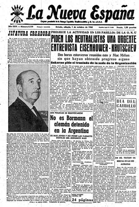 Portada Sábado 1 de Octubre de 1960