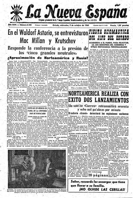 Portada Miércoles 5 de Octubre de 1960