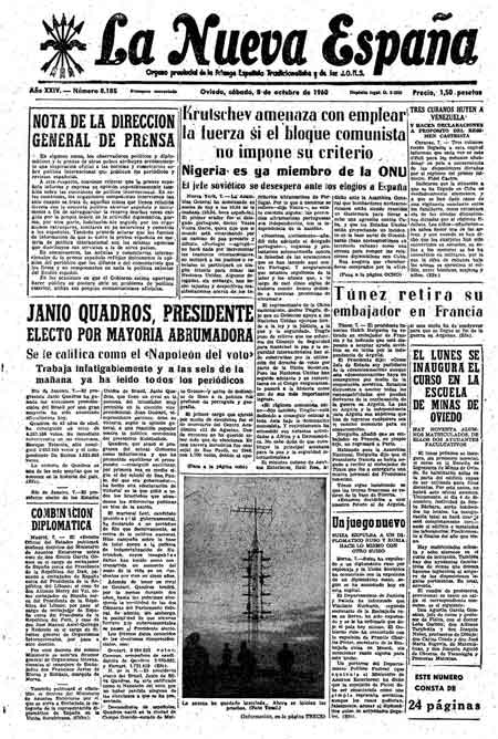 Portada Sábado 8 de Octubre de 1960