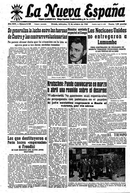 Portada Miércoles 12 de Octubre de 1960
