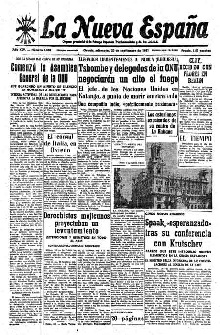 Portada Miércoles 20 de  de 1961