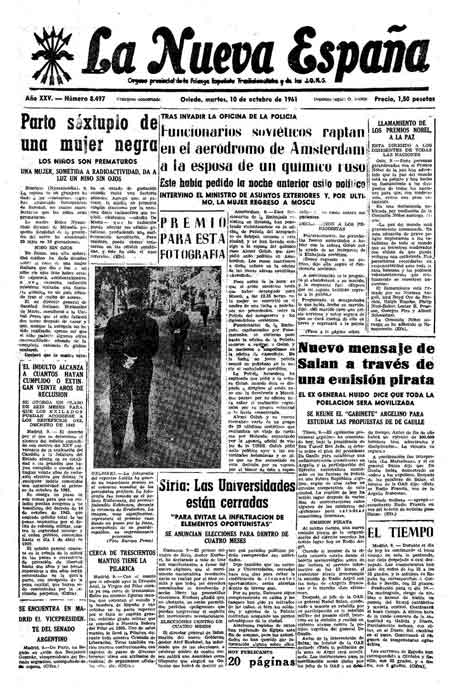 Portada Martes 10 de Octubre de 1961