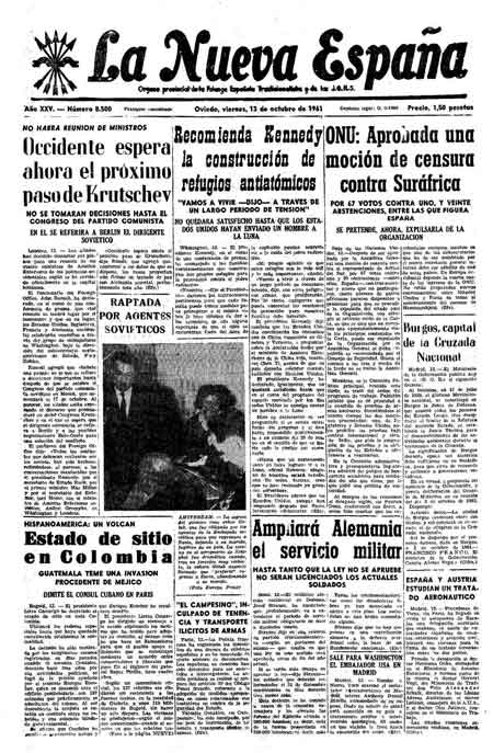 Portada Viernes 13 de Octubre de 1961
