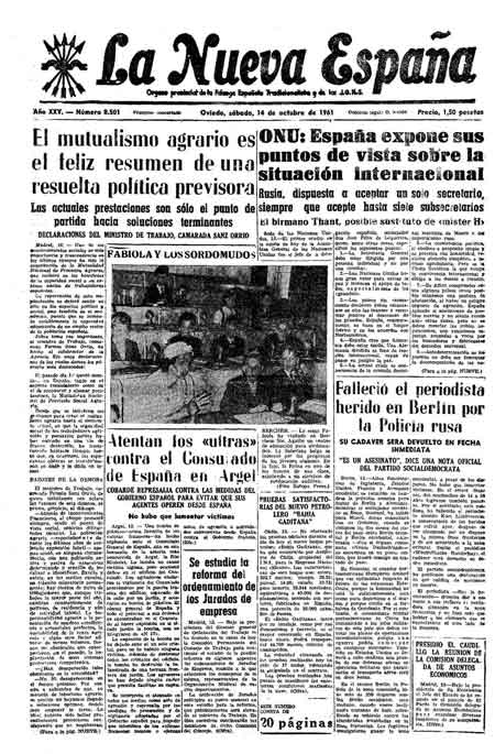 Portada Sábado 14 de Octubre de 1961