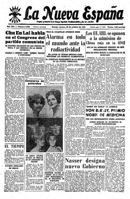 Portada Viernes 20 de Octubre de 1961