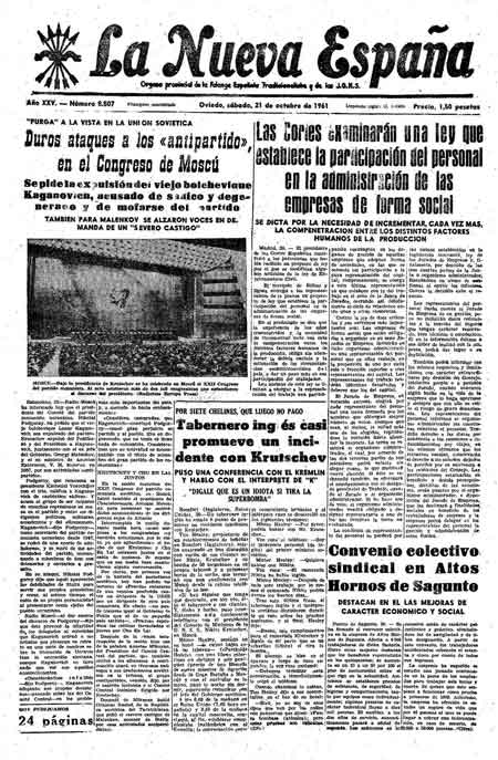 Portada Sábado 21 de Octubre de 1961