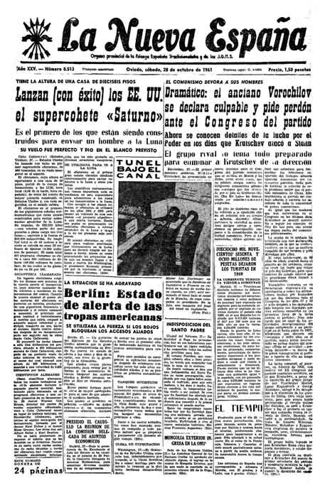 Portada Sábado 28 de Octubre de 1961