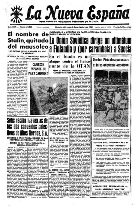 Portada Miércoles 1 de Noviembre de 1961
