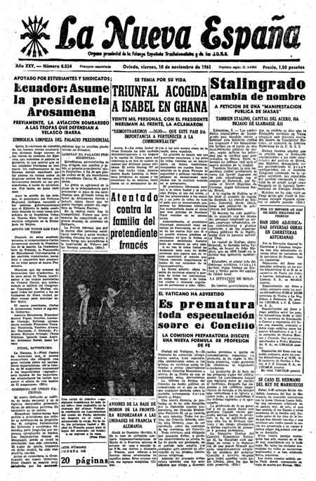 Portada Viernes 10 de Noviembre de 1961