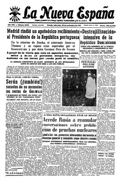 Portada Miércoles 22 de Noviembre de 1961