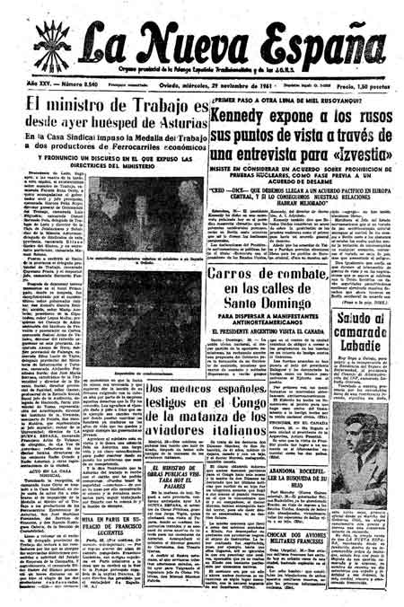 Portada Miércoles 29 de Noviembre de 1961