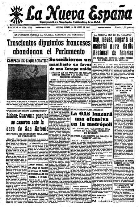 Portada Jueves 14 de  de 1962