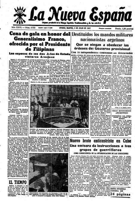 Portada Martes 3 de  de 1962