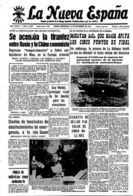 Portada Miércoles 14 de Noviembre de 1962