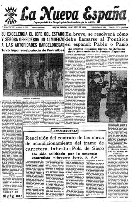 Portada Sábado 29 de  de 1963
