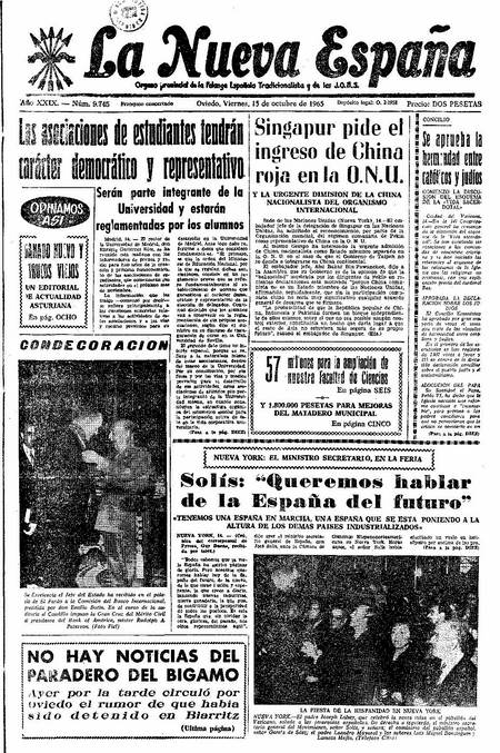 Portada Viernes 15 de Octubre de 1965