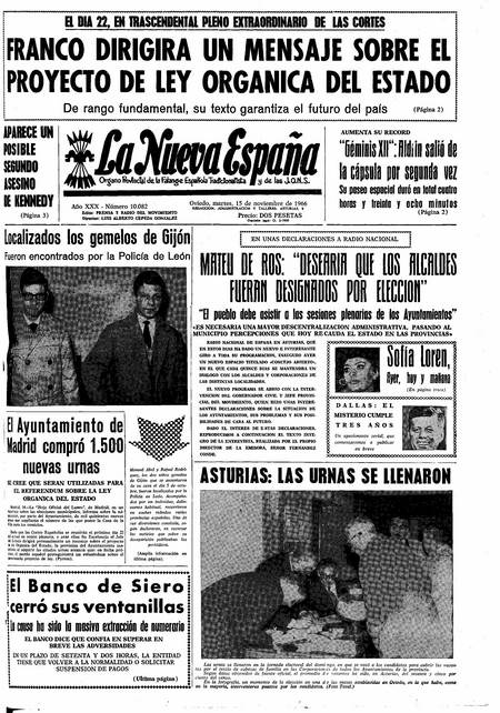 Portada Martes 15 de Noviembre de 1966