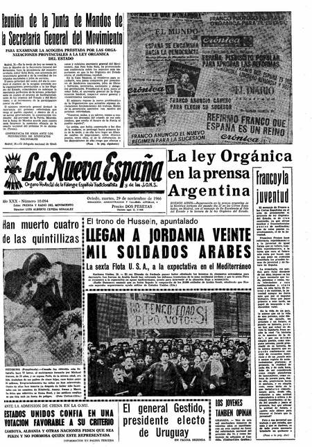 Portada Martes 29 de Noviembre de 1966