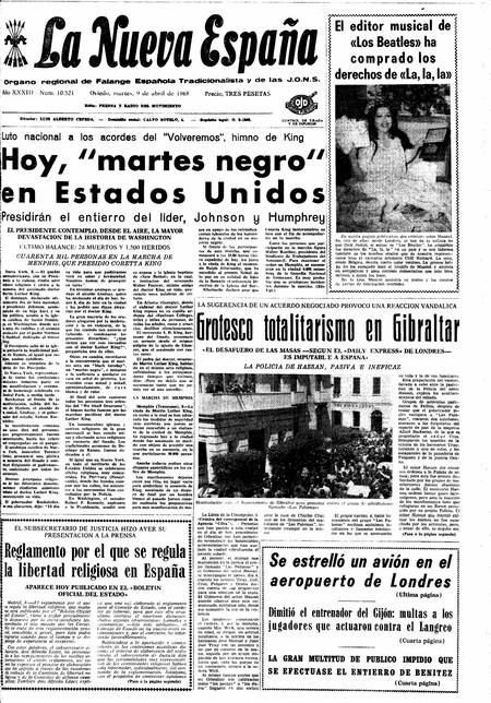Portada Martes 9 de  de 1968