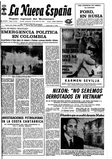 Portada Miércoles 22 de  de 1970