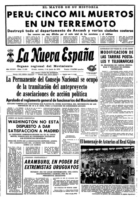 Portada Martes 2 de  de 1970