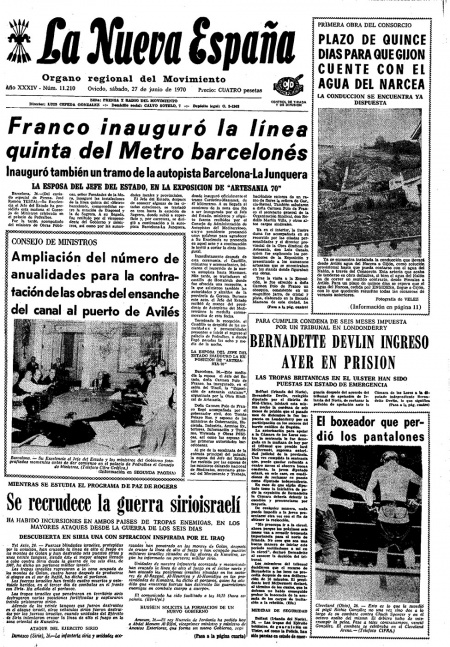 Portada Sábado 27 de  de 1970