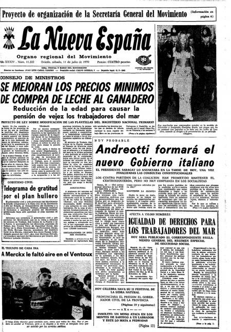 Portada Sábado 11 de  de 1970