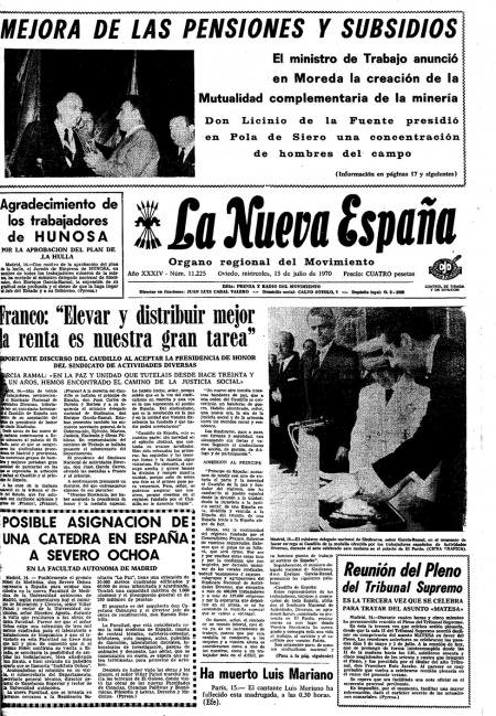 Portada Miércoles 15 de  de 1970