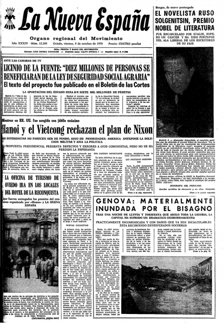 Portada Viernes 9 de Octubre de 1970