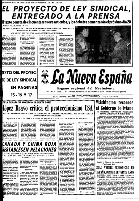 Portada Miércoles 14 de Octubre de 1970