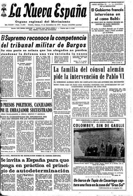 Portada Viernes 11 de Diciembre de 1970