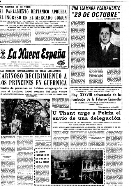 Portada Viernes 29 de Octubre de 1971