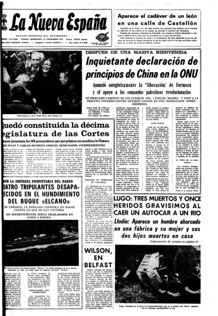 Portada Miércoles 17 de Noviembre de 1971