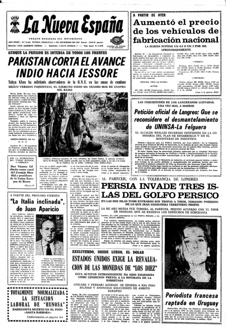 Portada Miércoles 1 de Diciembre de 1971