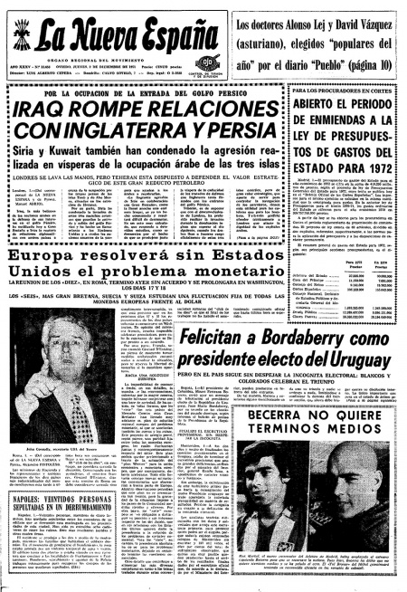 Portada Jueves 2 de Diciembre de 1971