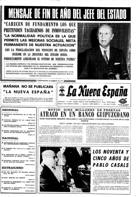 Portada Viernes 31 de Diciembre de 1971