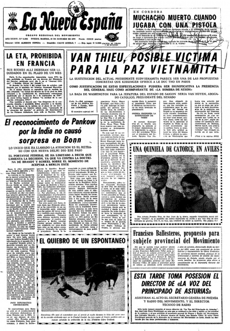 Portada Martes 10 de Octubre de 1972