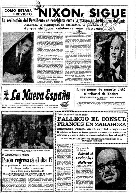 Portada Miércoles 8 de Noviembre de 1972
