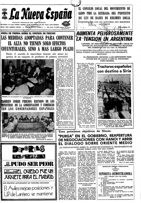 Portada Martes 14 de Noviembre de 1972