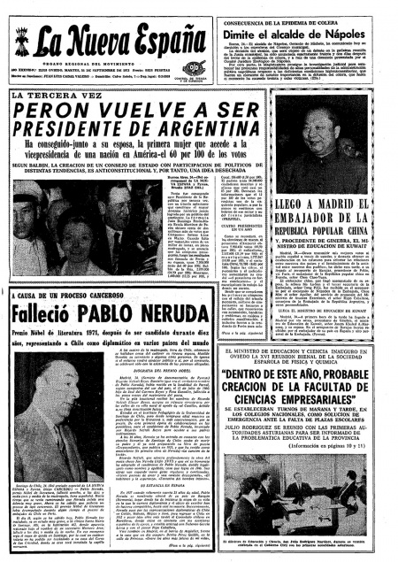 Portada Martes 25 de  de 1973