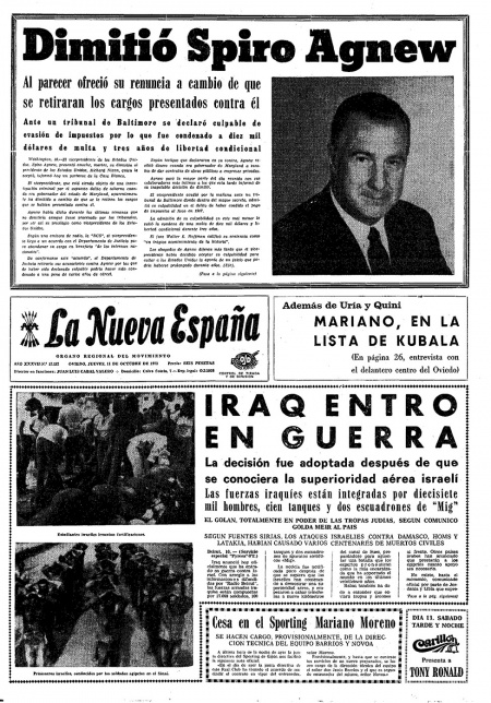 Portada Jueves 11 de Octubre de 1973