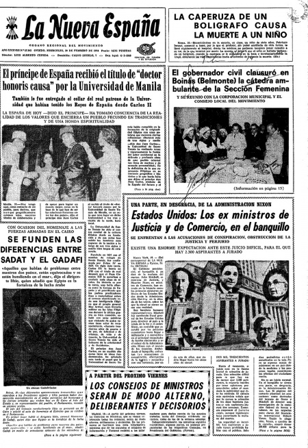 Portada Miércoles 20 de  de 1974