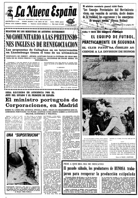 Portada Martes 2 de  de 1974