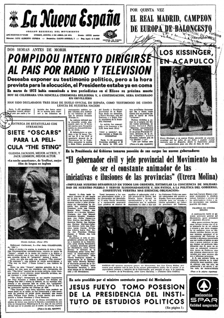 Portada Jueves 4 de  de 1974