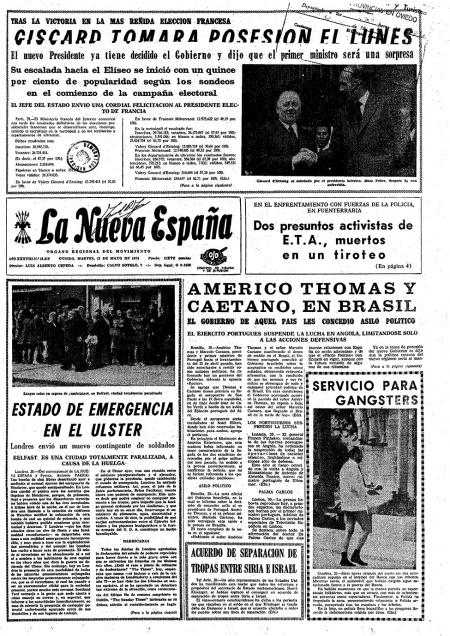Portada Martes 21 de  de 1974