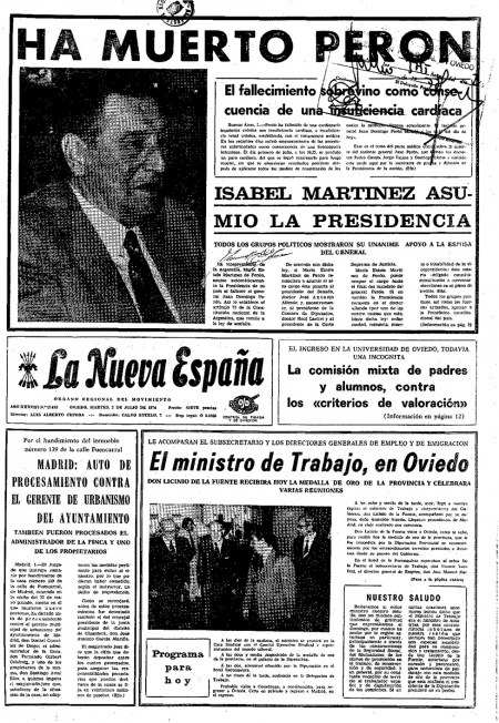 Portada Martes 2 de  de 1974